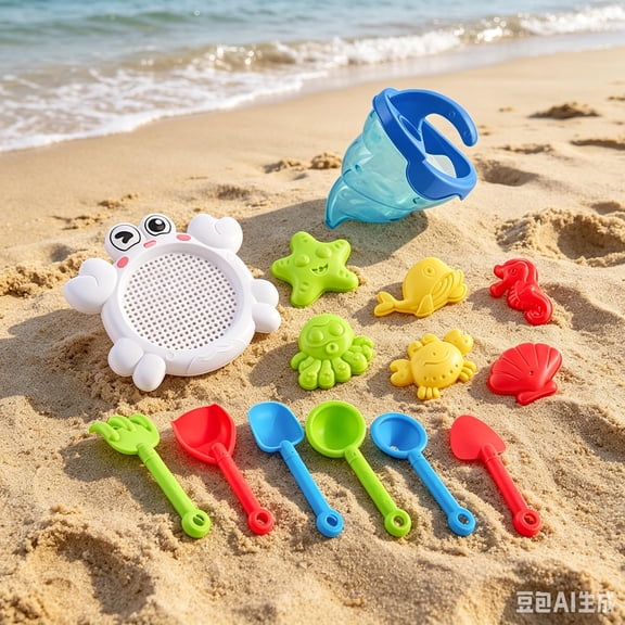 Kids Beach Sand Toy Set, Cartoon Crab Sand Sifter Shovel Rake Sea Animal Molds Water Hourglass Summer Outdoor Play Kit