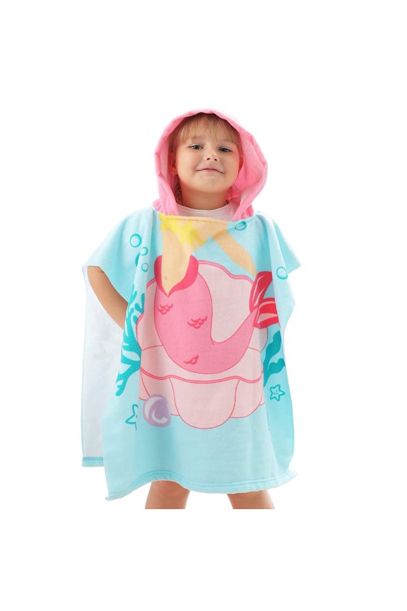 Kids Beach Towel for Boys Girls, Mermaid Hooded Bath Towel Wrap, Toddler Pool Towel with Hood