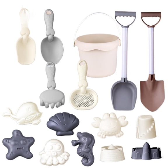 Kids Beach Toys Set with Bucket Shovel Rake Moulds Tools Sandcastle