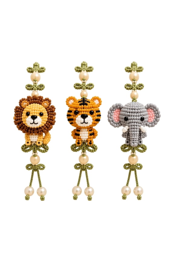 Kids Bead Jewelry Making Kit, Valentines Gift for Girls, Birthday Gift Set, Valentines Day Gift for Student Classroom, 3-Piece Wildlife Lion Tiger Elephant Friends Bracelet Set,