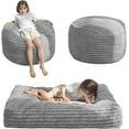 thumbnail image 1 of Kids Bean Bag Chair Bed, Convertible Children Bean Chair to Floor Mattress with Filler, Faux Fur Bean Bag Bed Stuffed Child Sofa Couch for Girl Boy Sleeping, Machine Washable Cover, Grey, 1 of 5