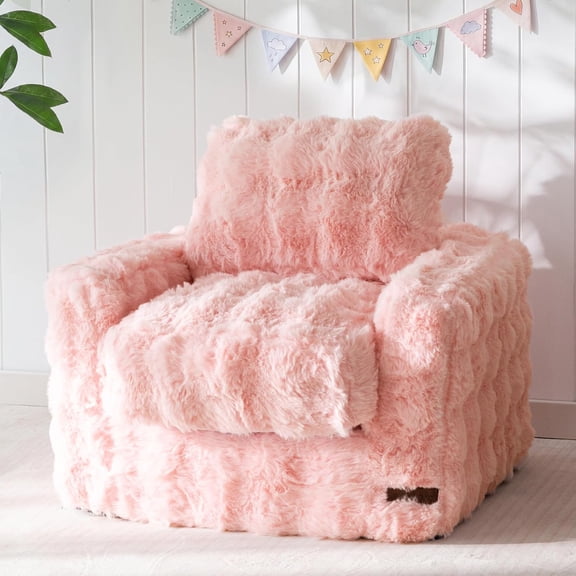 Kids Bean Bag Chair with Pillows and Armrests Bubble Pink Single