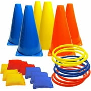 Kids Bean Bags Ring Toss Game Sets Ring Toss Cone Game Booth Carnival Cornhole Garden Backyard Outdoor Game/Indoor Game 3 in 1