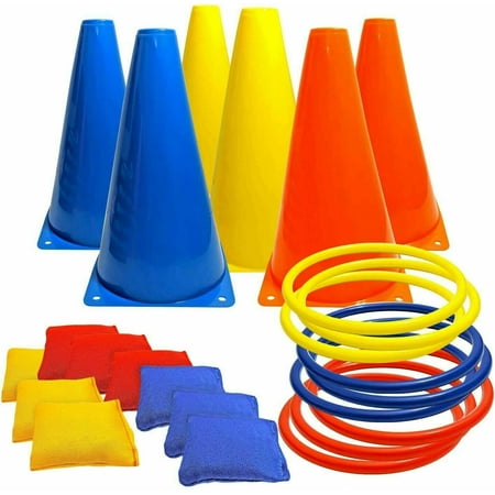 Kids Bean Bags Ring Toss Game Sets Ring Toss Cone Game Booth Carnival Cornhole Garden Backyard Outdoor Game/Indoor Game 3 in 1