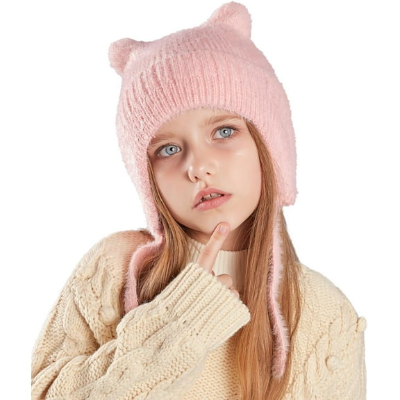 Kids Beanie Hat for Winter with Earfalp Children Cute Cat Ears Toddler Girls Boys Warm Wool Knit Ear Flap Cap
