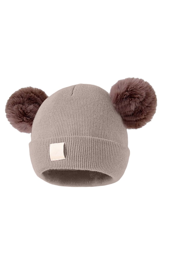 Kids Beanie Satin Lined Winter Beanie Hat for Baby Boy Girl Warm Todders Beanie with Double Pom Pom Ears 1-7 Years，for Indoor Outdoor Traveling Use