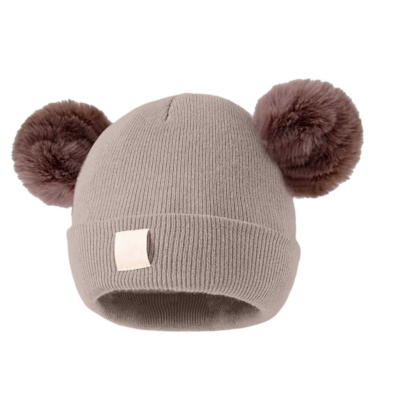 Kids Beanie Satin Lined Winter Beanie Hat for Baby Boy Girl Warm Todders Beanie with Double Pom Pom Ears 1-7 Years,for Indoor Outdoor Traveling Use