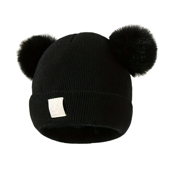 Kids Beanie Satin Lined Winter Beanie Hat for Baby Boy Girl Warm Todders Beanie with Double Pom Pom Ears 1-7 Years，for Indoor Outdoor Traveling Use