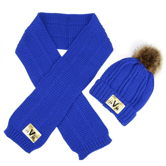 Kids Beanies Scarf Sets Girls Boys Cuffed Beanie Hat Long Neck Scarfs Winter Warm Toddler Snow Wear Cold Weather Blue, 3 Years