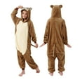 thumbnail image 1 of Kids Bear Costume Jumpsuit, Brown Beige Flannel Hooded One Piece with Round Ears and Animal Tail for Dress Up and Family Photos | TruHer,Khaki 100, 1 of 8