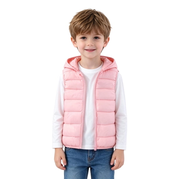 Kids Bear Ear Hooded Puffer Vest Boys Girls Sleeveless Quilted Warm Gilet Full Zip Lightweight Padded Vest for Toddlers Fall Winter School Daily Outdoor Wear(12-18Months,Pink)