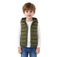 thumbnail image 1 of Kids Bear Ear Hooded Puffer Vest Boys Girls Sleeveless Quilted Warm Gilet Full Zip Lightweight Padded Vest for Toddlers Fall Winter School Daily Outdoor Wear(3-4 Years,Army Green), 1 of 4