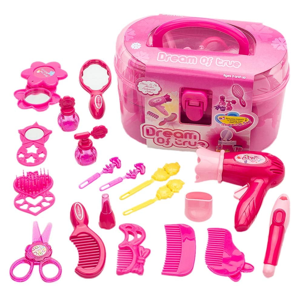 ZIOBLW QiShi Beauty Salon Playset for Toddlers - Pretend Makeup & Hair Styling Toy with Case & Accessories for Girls Ages 3 and Up
