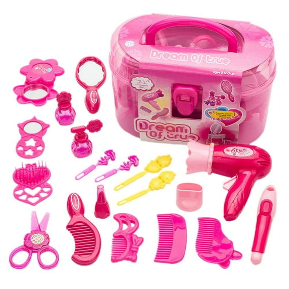 QiShi Beauty Salon Playset for Toddlers - Pretend Makeup & Hair Styling Toy with Case & Accessories for Girls Ages 3 and Up