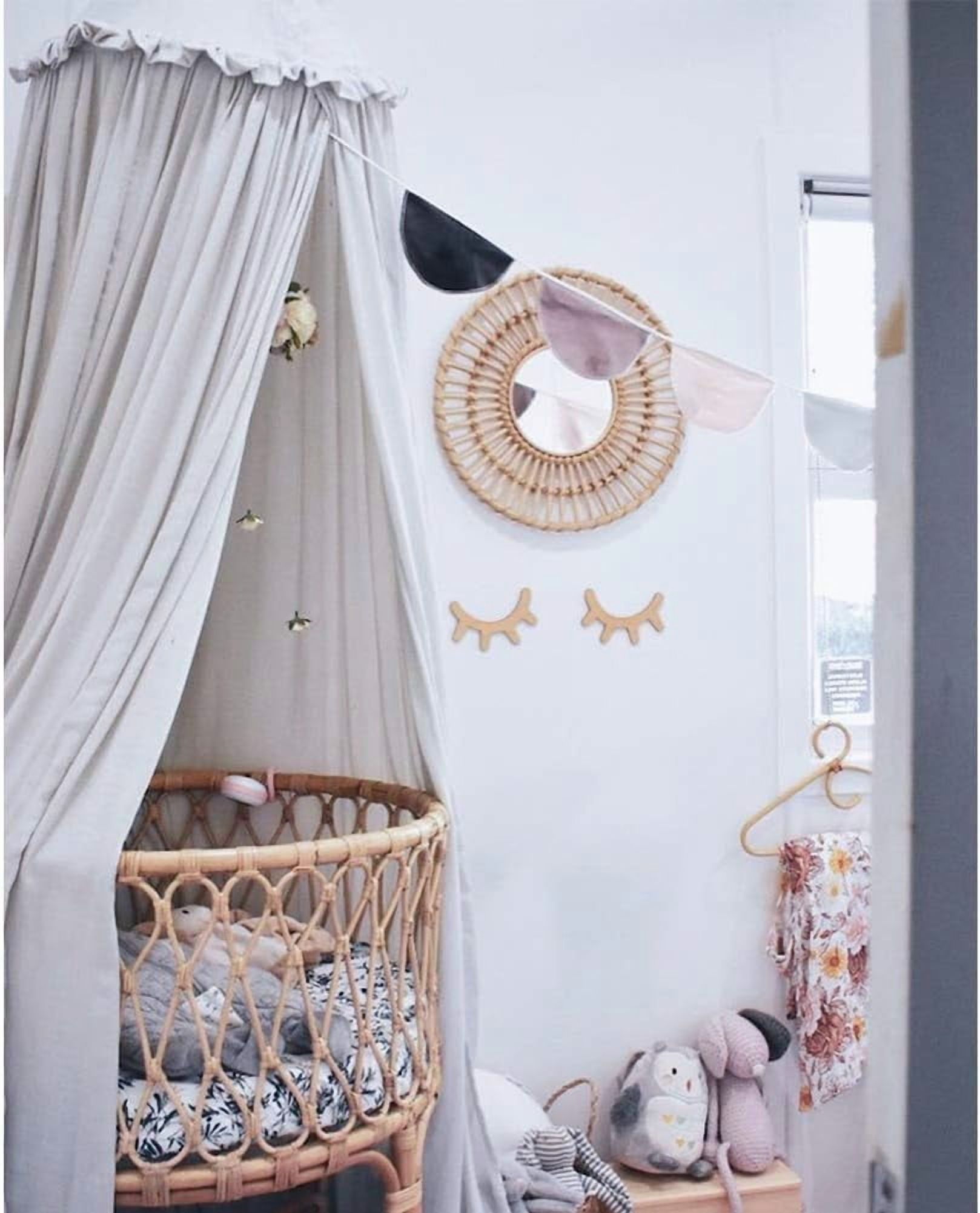 Kids Bed Canopy with Frills Cotton Hanging Tent Curtain Net for Reading Nook Hideaway Bedding Play Room Decor (Light Grey)