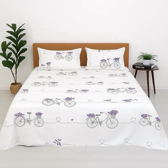Kids Bed Sheet Collection Fun, Colorful & Comfortable Bedding For Boys & Girls, Single Size 68x90 Inch | White Bicycle Patterned Single Bedsheet - Wrinkle-free, Soft & Cozy