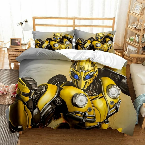 Kids Bedding Duvet Cover Set Bumblebee Optimus Prime Ultra Soft Duvet Cover Set 3D Cartoon Quilt Cover with Pillowsham
