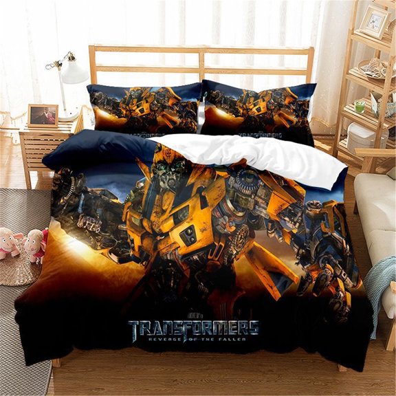 Kids Bedding Duvet Cover Set Twin Size 3 Pieces Bumblebee Optimus Prime Bedding Set 1 Duvet Cover with 2 Pillow Shams