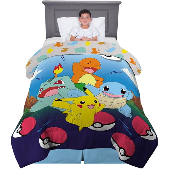 Kids Bedding Super Soft Microfiber Reversible Comforter, Twin/Full, Pokemon