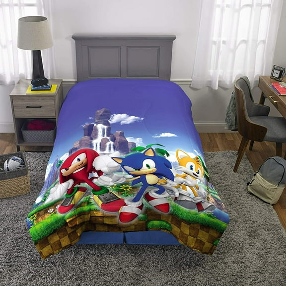 Kids Bedding Super Soft Microfiber Reversible Comforter, Twin/Full, Sonic The Hedgehog, Anime