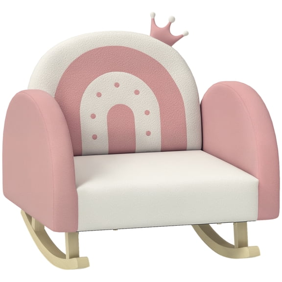 Kids Bedroom Furniture Qaba Kids Rocking Chair, Princess Crown Toddler Chair, Children's Armchair Rocker with Rainbow Backrest for Bedroom, Playroom, Pink,Baby Cribs
