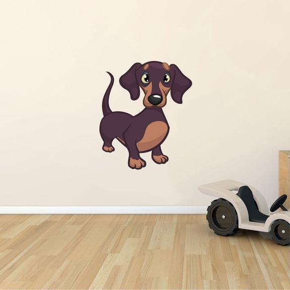Kids Bedroom Living Room Decor Dachshund Hound Breed Pet Wall Decal - 28" x 28" Vinyl Adhesive Home Art Wiener Sausage Badger Dog Design Short Legged Long Bodied Dog Removable Wall Decoration Sticker