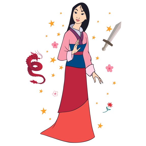 Kids Bedroom Living Room Removable StickerDecal Movie Princess Hua Mulan Wall Decal - 20" x 28" Vinyl Female Warrior Character Decor Cartoon Design Home Nursery Art Adhesive Mulan Decoration Sticker