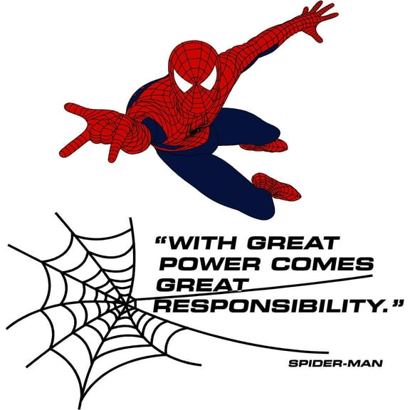 Kids Bedroom Living Room Spider-Man Decor Design Vinyl Uncle Ben Quotes Wall Decal Sticker - With Great Power Comes Great Responsibility | 10" x 10" Home Art Avenger Superhero Wall Decoration