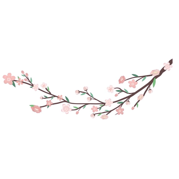 Kids Bedroom Multicolored Cherry Blossom Flowers Decoration Tree Branch Design Vinyl Adhesive Wall Decal - 7" x 20" Removable Home Living Room Japanese Sakura Tree Flowers DÃ©cor Wall Sticker