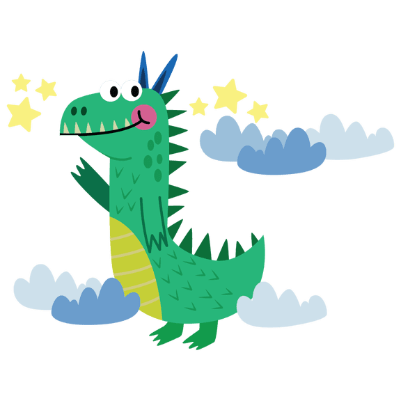 Kids Bedroom Nursery 20" x 28" Multicolored Cartoon Dragon Decoration Stars & Clouds Design Removable Vinyl Wall Decal - Home Living Room Legendary Serpentine Fire Breathing Monster Wall Sticker