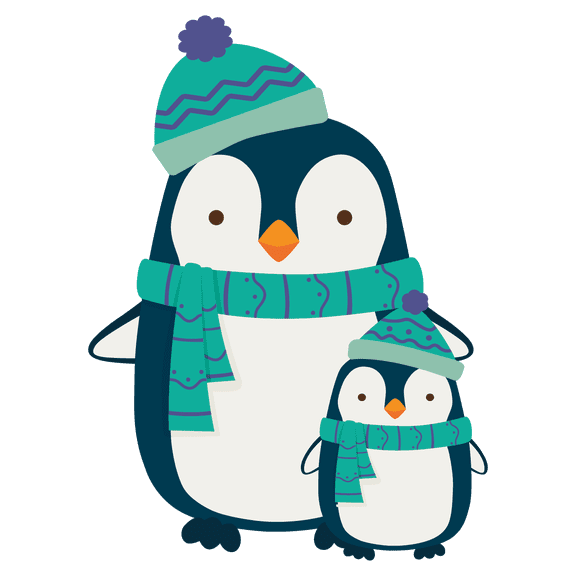 Kids Bedroom Nursery Art 20" x 27" Mother And Nestling Penguin Animals Decoration Winter Scarf & Beanie Outfit Design Removable Vinyl Living Room Wall Decal Sticker