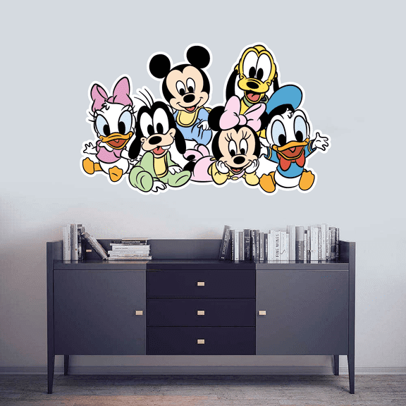 Kids Bedroom Nursery Baby Mickey Minnie Donald Daisy Goofy And Pluto Vinyl Wall Art Decal - 13" x 20" Adhesive Home Decor Walt StickerDecal Iconic Cartoon Characters Removable Sticker Decoration