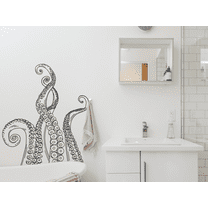 Kids Bedroom Octopus Vinyl Wall Art Decal - 20 Inches x 25 Inches Adhesive Home Wall Living Room Tentacles Squid Kraken Marine Animal Decor Design Removable Decoration Sticker - Black
