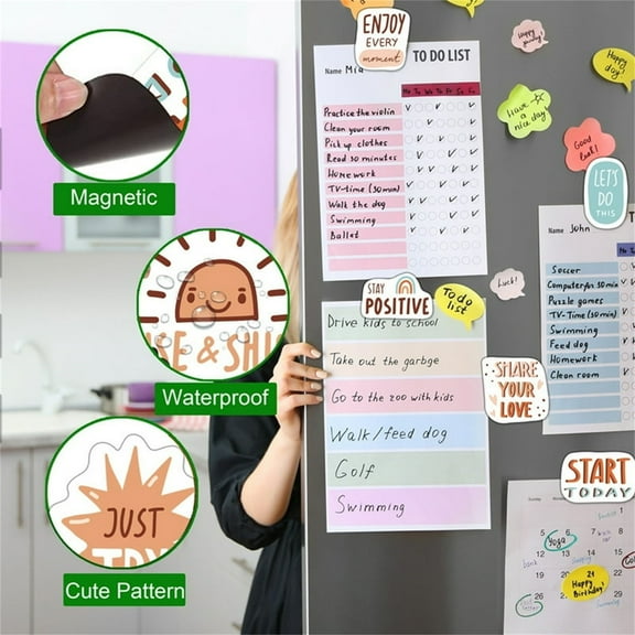 Kids Bedroom Set 16 Pcs Fridge Storage Cabinet Decor Locker Motivational Quote Magnets Home Kitchen Sticker Refrigerator,White Household Stickers