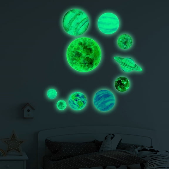 Kids Bedroom Set Ceiling Planets Glow The Pvc Wall Kids Dark Round Stickers Bedroom Stickers, Household Stickers