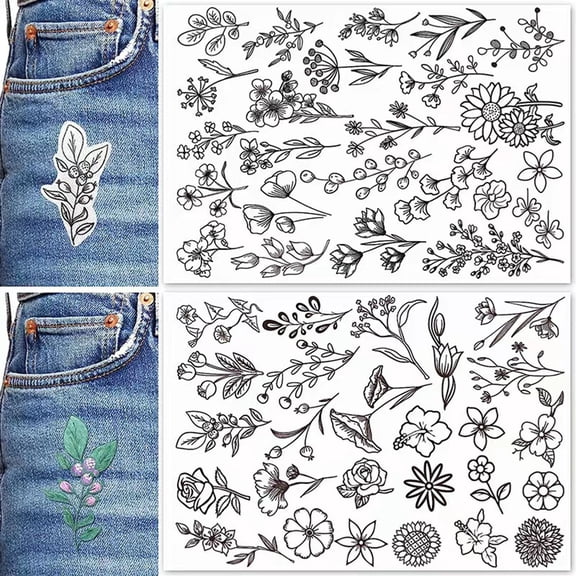 Kids Bedroom Set Pants Embroidery Patch 2 Sheets Embroidery Water Soluble Stabilizers With Flower Patterns Diy Hand Sewing Lover'S Dream,Black Household Stickers
