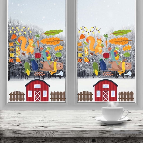 Kids Bedroom Set Thanksgiving Cross-Border Turkey Sticker Pumpkin Maple Leaf Creative Static Stic, Halloween Household Stickers