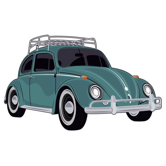 Kids Bedroom Vinyl Art Vintage Green Beetle Car With Carrier Decor Multicolored Old School Vehicle Design Wall Decoration Sticker - 19" x 30" Home Bedroom Living Room Classic Car Removable Wall Decal