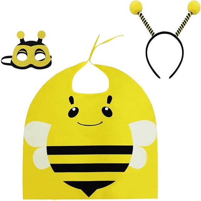 Kids Bee Costume Set Yellow Bee Cape Dressup Eye Mask Antenna Headband