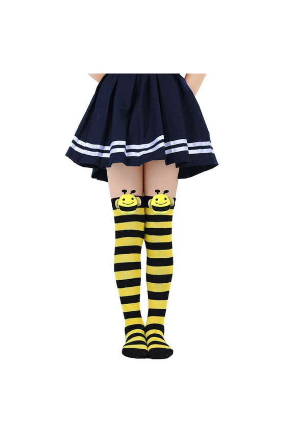 Kids Bee Soccer Socks Toddler Soccer Socks Girls Boys Soccer Socks Kids Tube Socks with Stripes Toddler Knee High Socks for Halloween Birthday Christmas