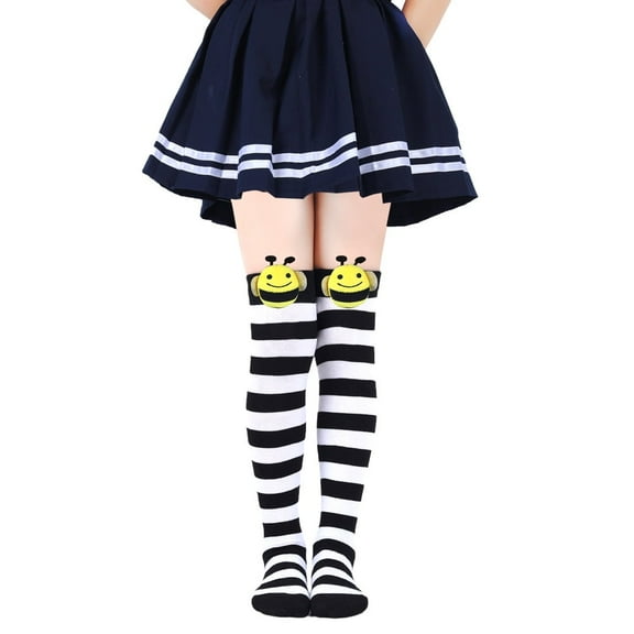 Kids Bee Soccer Socks Toddler Soccer Socks Girls Boys Soccer Socks Kids Tube Socks with Stripes Toddler Knee High Socks for Halloween Birthday Christmas