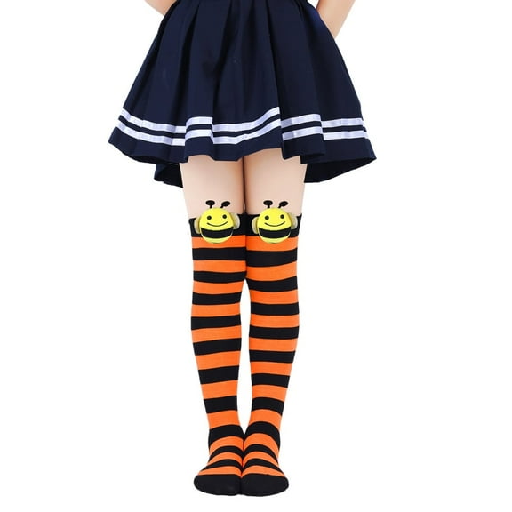 Kids Bee Soccer Socks Toddler Soccer Socks Girls Boys Soccer Socks Kids Tube Socks with Stripes Toddler Knee High Socks for Halloween Birthday Christmas