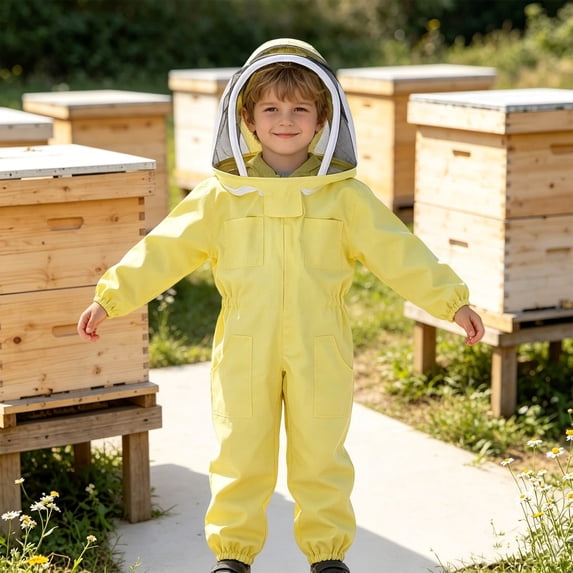 Kids Beekeeper Adventure Jumpsuit With Net – Versatile Outdoor Workwear for Kids Aged 7-12 Years, Durable Multi-Pocket Playsuit for Science Projects and Farm Activities
