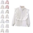 thumbnail image 1 of Kids Beige Button Down Shirt Girls Slim Fit Dress Shirts Uniform Blouse Tops Summer T Shirts 9-10 Years, 1 of 4