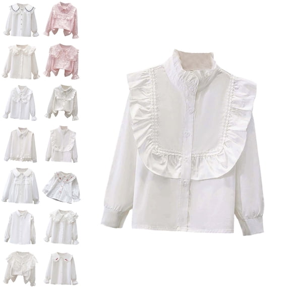 Kids Beige Button Down Shirt Girls Slim Fit Dress Shirts Uniform Blouse Tops Summer T Shirts 9-10 Years