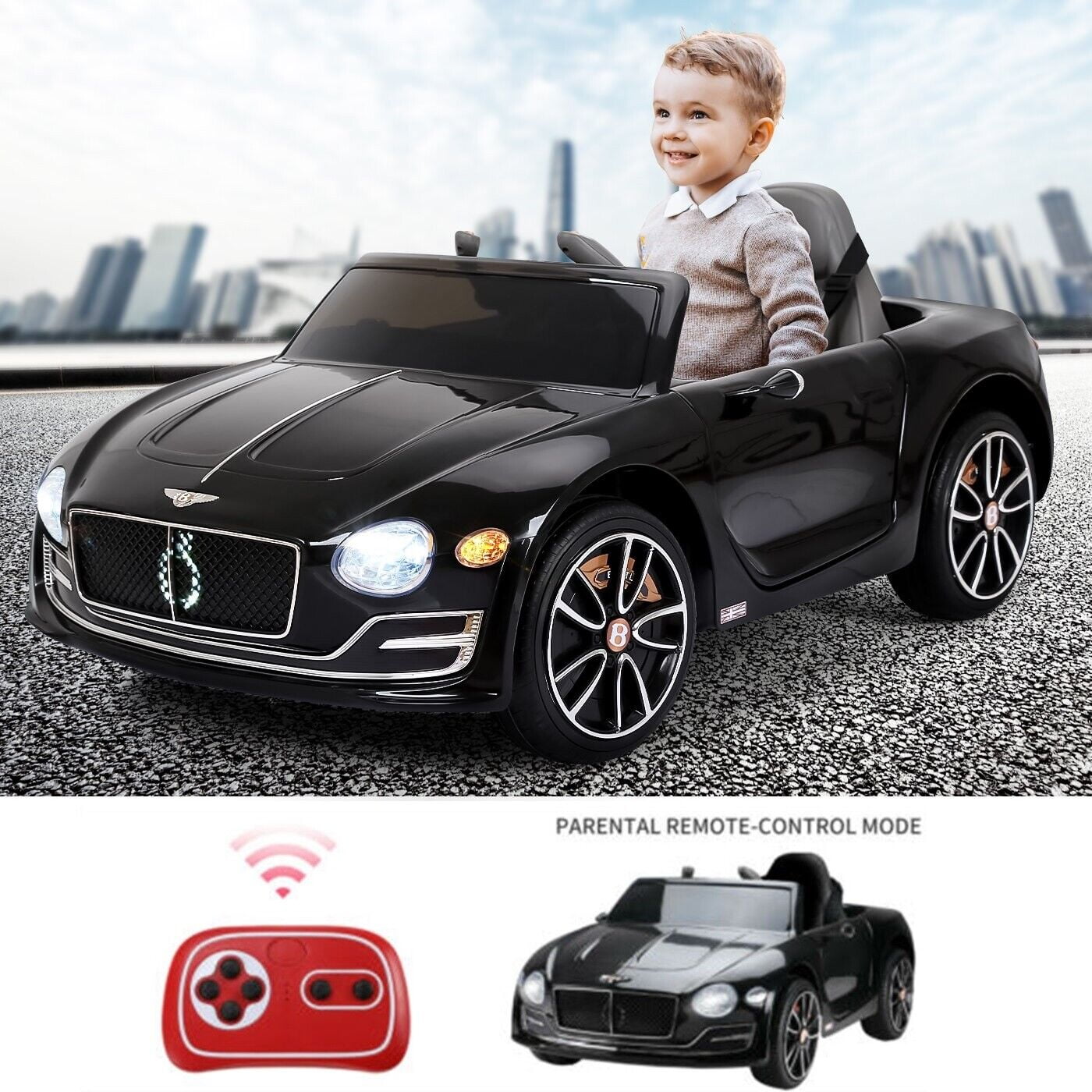 Kids Bentley Style GT Coupe EXP12 12V Battery Ride On Car Electric 2.4G Remote Control Black