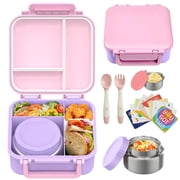 Kids Bento Lunch Box with 9oz Soup Thermos Leak-Proof Food Container 4 Compartments Insulated Hot Food Jar for Toddler Kid Boys Girls to School & Travel