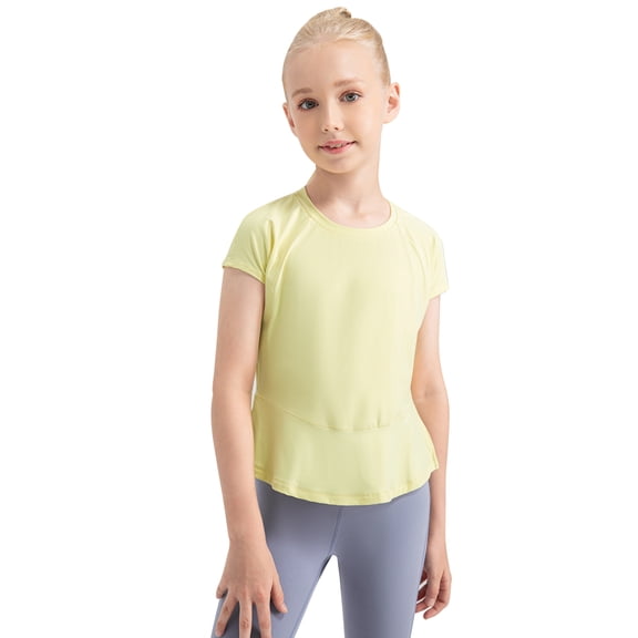 Kids Big Girls Dance Sports Shirts Athletic Running Gymnastics Yoga Tee Tops 5-12 Years