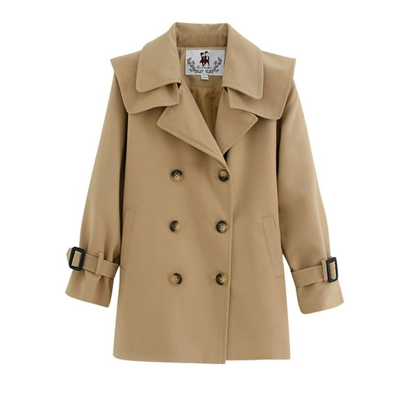 Kids Big Girls Trench Coat Long Sleeve Double Breasted Classic Lapel Outerwear with Pockets Spring Fall Basic Casual Coat 4-16 Years