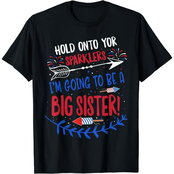 Kids Big Sister Sparkler 4th of July Pregnancy Announcement T-Shirt